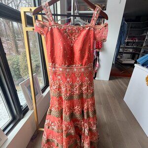 Coral Peach Embroidered Indian Anarkali Dress